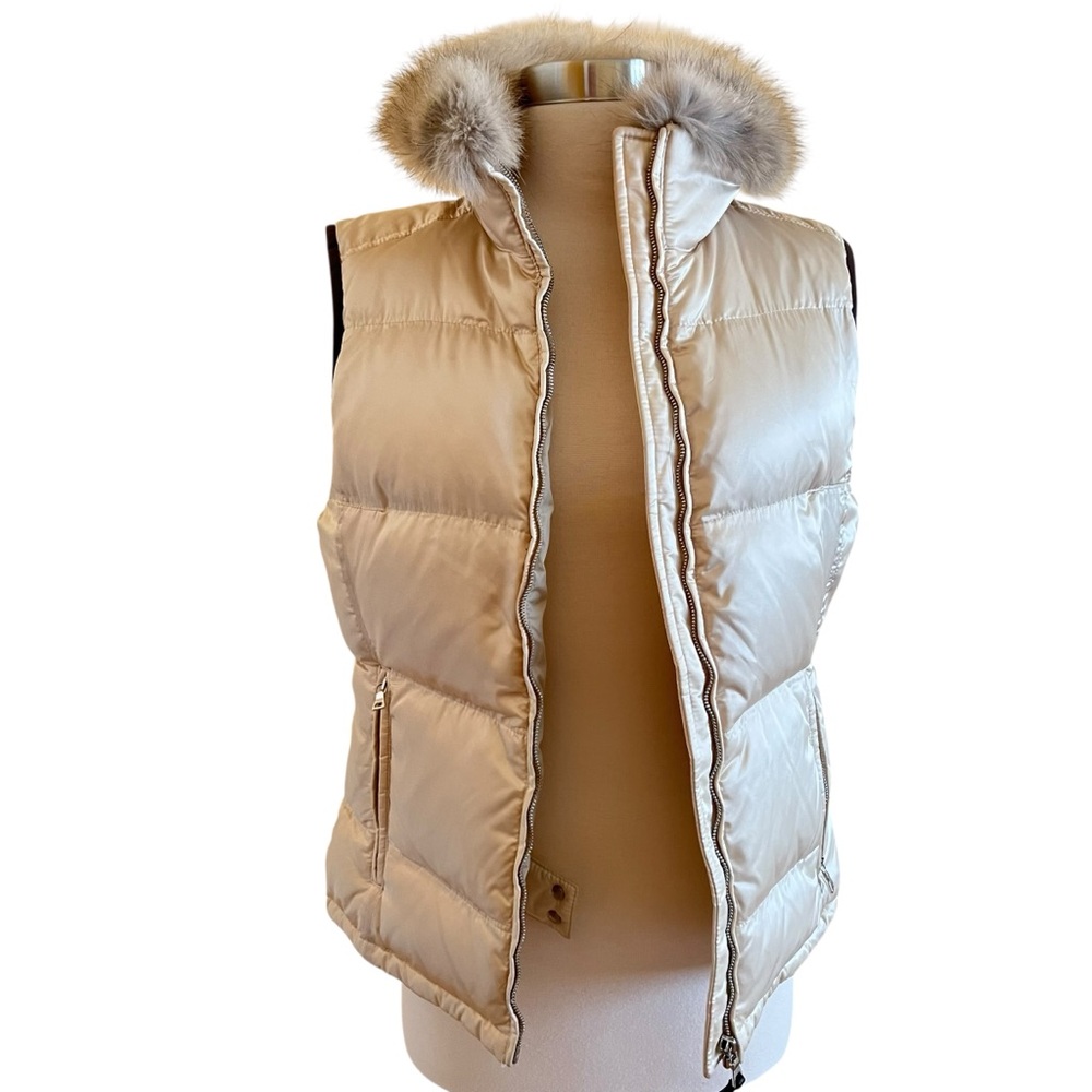 Prada Down Puffer Vest | Fox Fur Trim | Brown Leather Trim | Size US M (8–10) - Picture 9 of 16